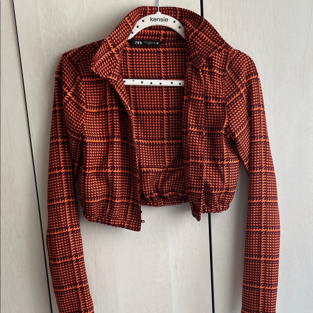 Zara Orange and Black Checkered Women's Blazer